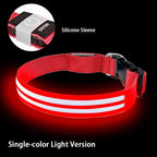 Rechargeable LED Dog Collar with Harness Connector and Leash Ring for Night Walks