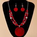 Women's Fashion Bohemian Ethnic Round Pendant Necklace and Earrings Set