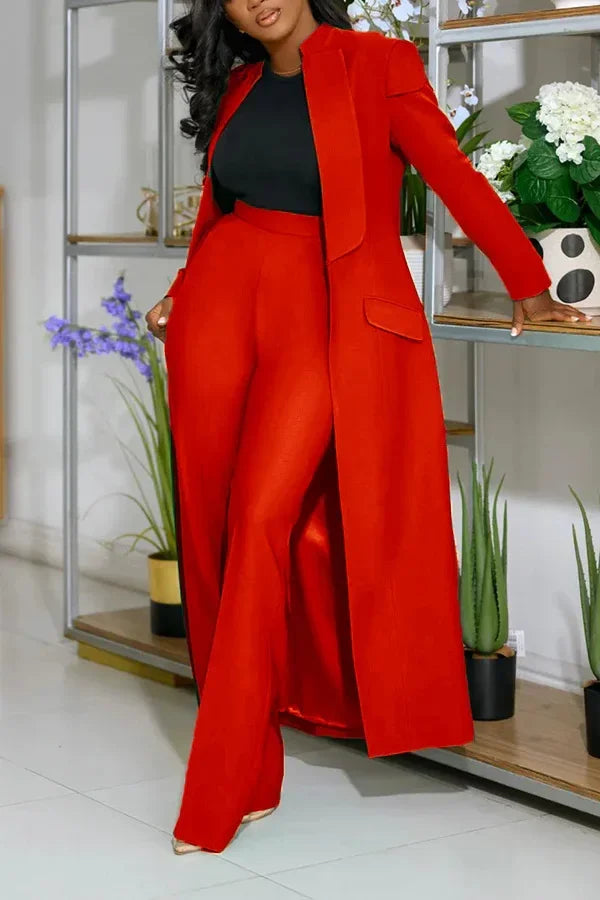 Women's Longline Blazer Wide Leg Pants Set