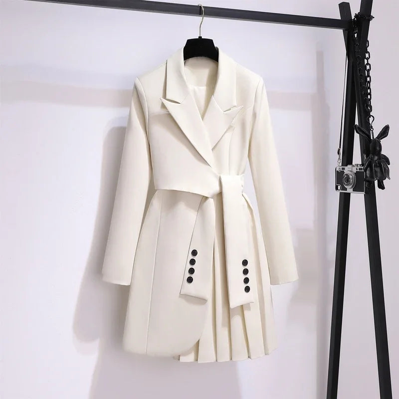 Women's Belted Slim Waist Long Blazer Dress