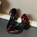 Women's Pointed Toe Chunky Heel Ankle Strap Pumps