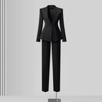 Women's Solid Long Sleeve Blazer Flare Pants Suit