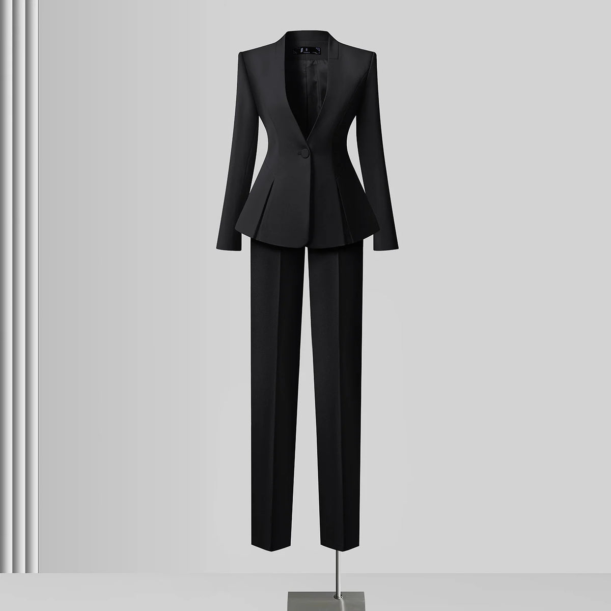 Women's Solid Long Sleeve Blazer Flare Pants Suit