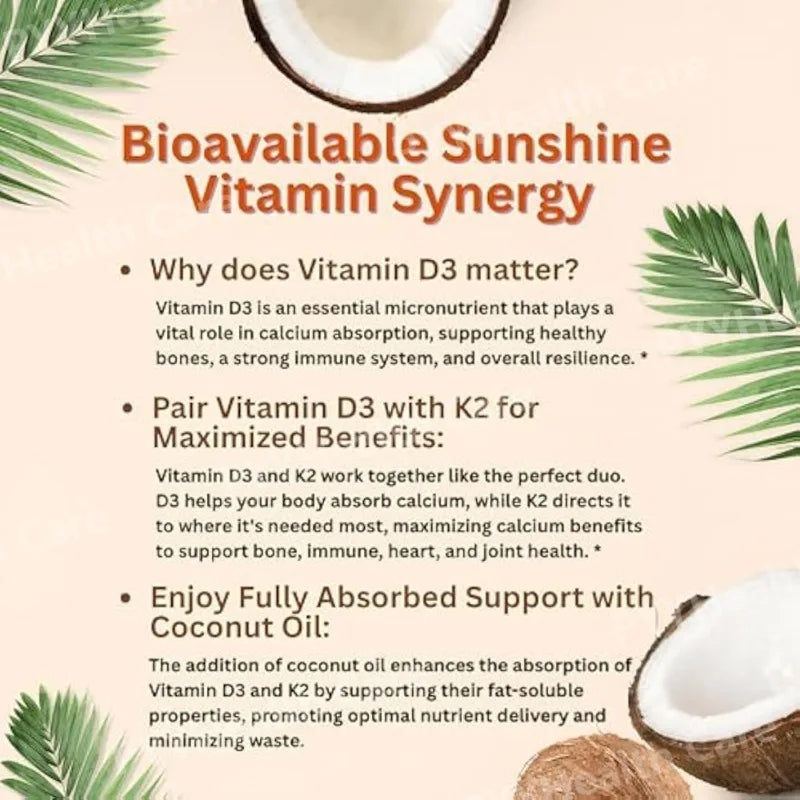 Vitamin D3 10000 IU and K2 MK-7 200mcg Softgels Dietary Supplement