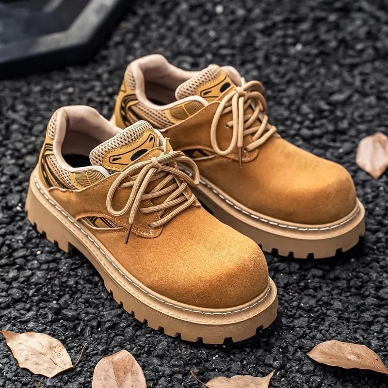 Men's Retro Lace Up Chunky Casual Short Boots