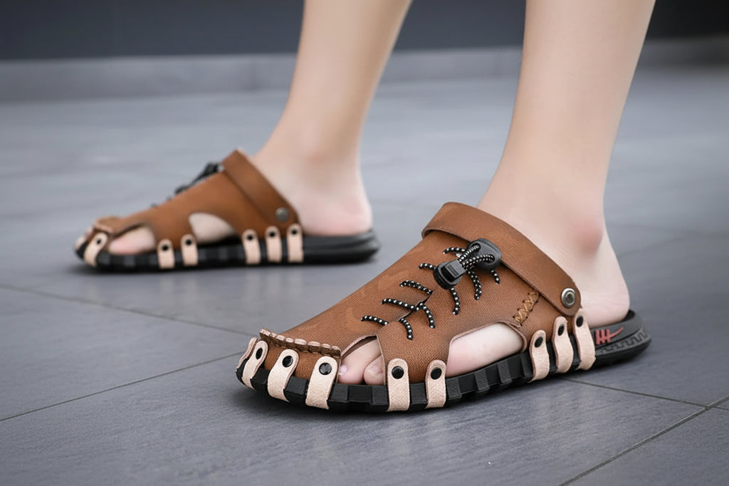ADMAR Men's Leather Sandals Casual Slip-On Breathable Shoes