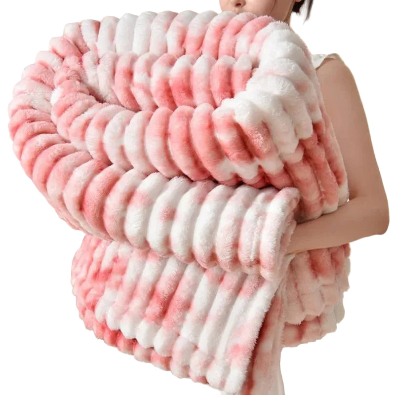 Gradient Soft Plush Flannel Blanket and Warm Coral Fleece Bed Throw