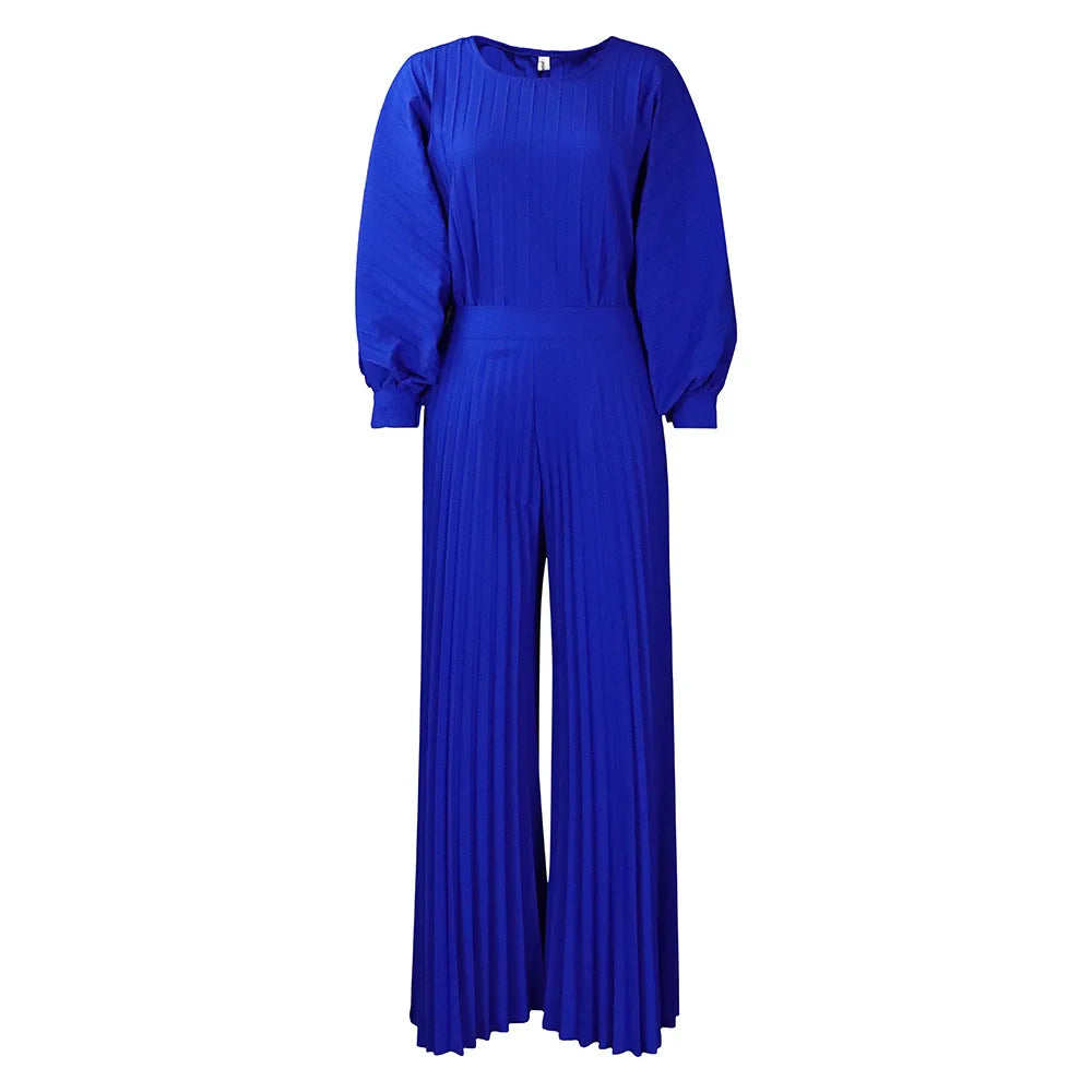 Women's Pleated Batwing Sleeve Wide Leg Pants Set