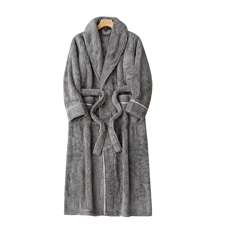 Unisex Thick Coral Fleece Warm Long Kimono Robe