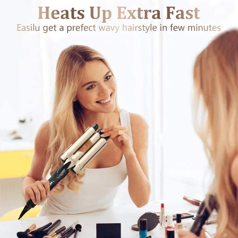 Triple Barrel Ceramic Hair Waver Curling Iron Temperature Control Styling Tool