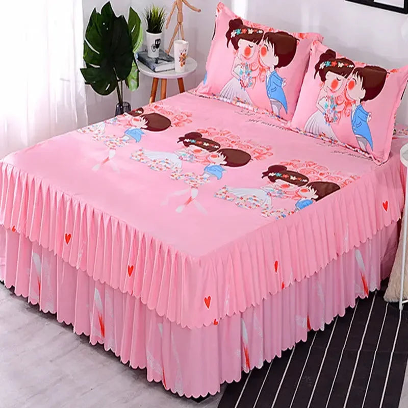 Lace Skirt Bed Sheet and Fitted Bedspread Set