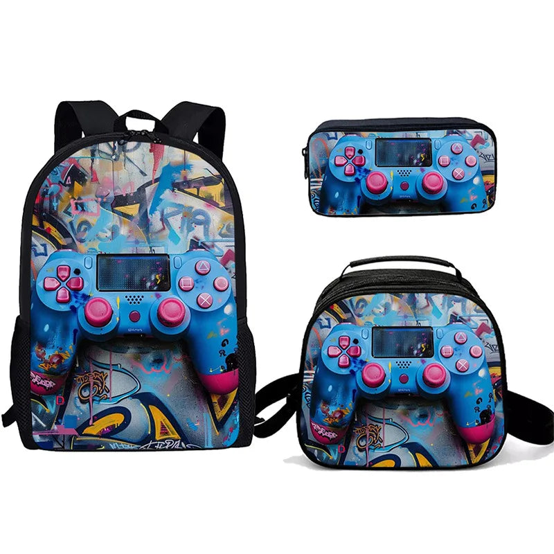 Unisex Gaming Controller 3D Print Backpack 3-Piece Bag Set