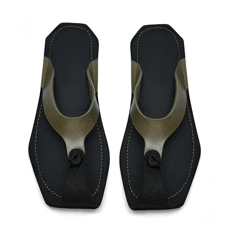 Men's Genuine Leather Summer Flip Flop Slides