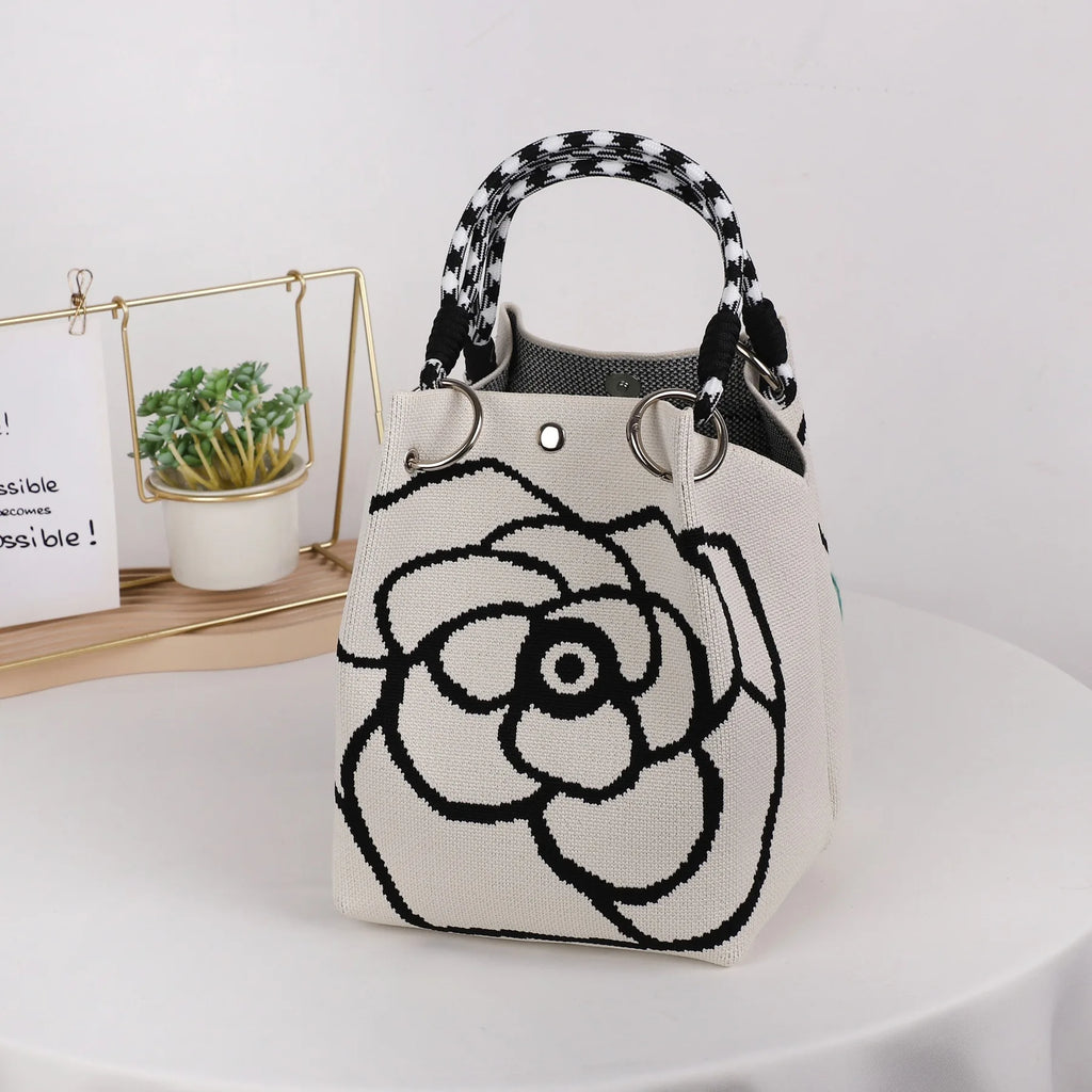 Women's Mini Knitted Geometric Colorblock Bucket Handbag