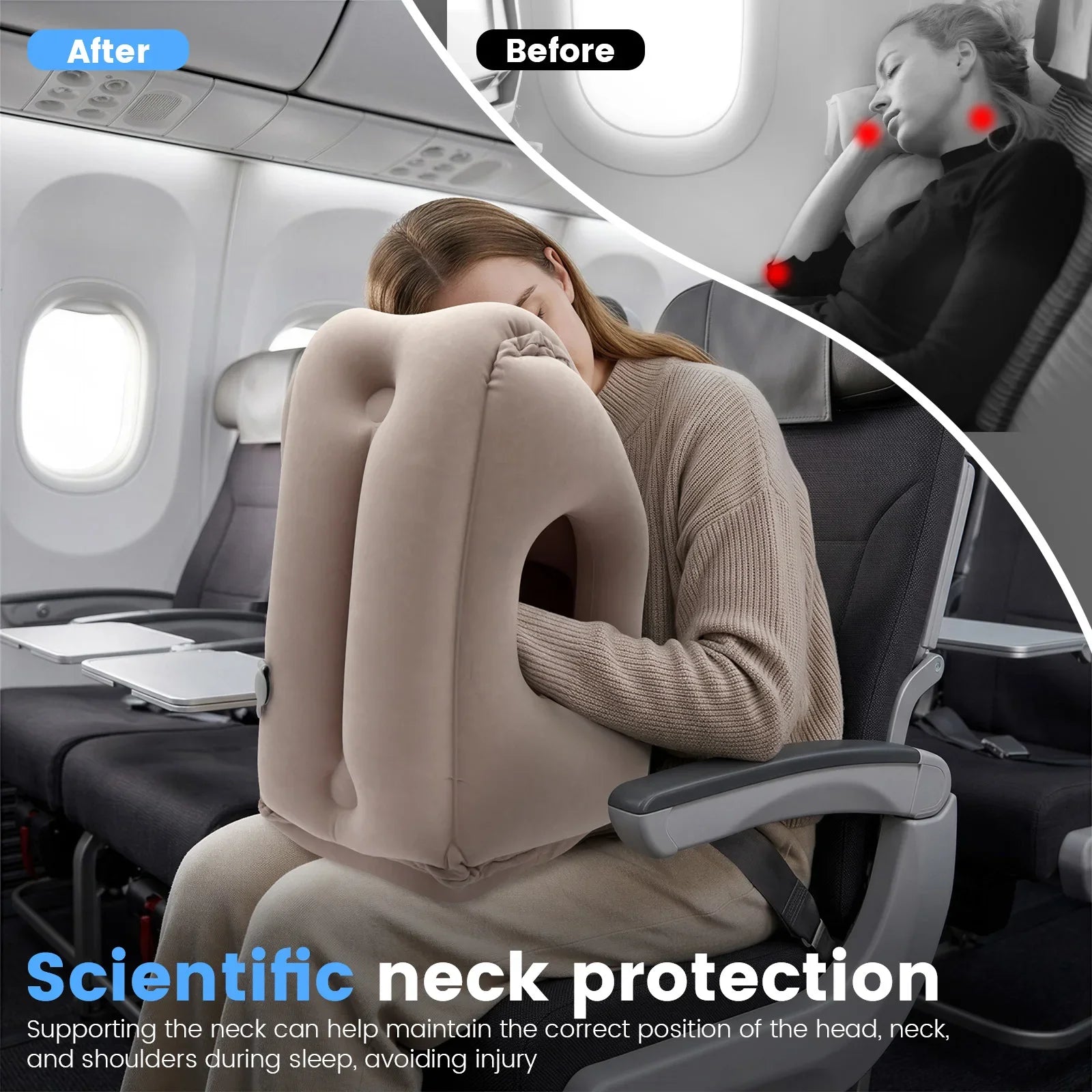 Inflatable Ergonomic Travel Neck Pillow with Storage Bag Grey
