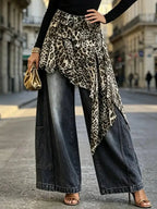 Women's Leopard Patchwork Baggy Loose Wide Leg Jeans