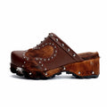 Women's Handmade Studded Fur Platform Clogs