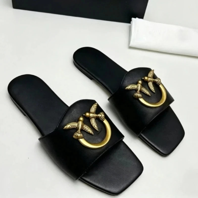Women's Slip-On Square Toe Flat Slide Sandals
