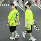 Boys Summer Letter Print Short Sleeve T-Shirt and Shorts Set