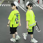 Boys Summer Letter Print Short Sleeve T-Shirt and Shorts Set