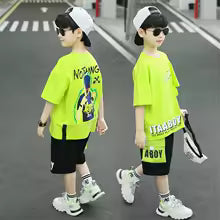 Boys Summer Letter Print Short Sleeve T-Shirt and Shorts Set