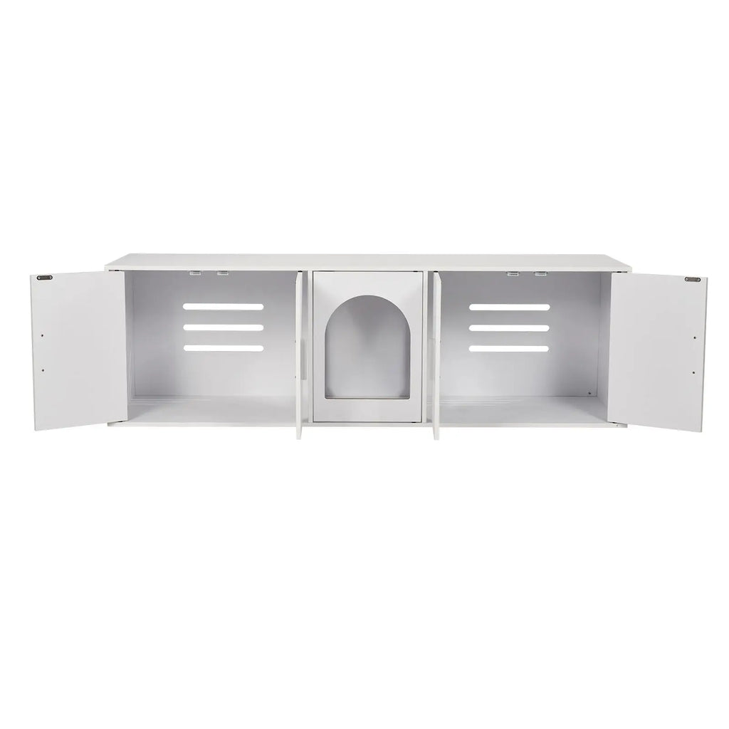 Double Room Wooden Cat Litter Box Enclosure and Hidden Cabinet