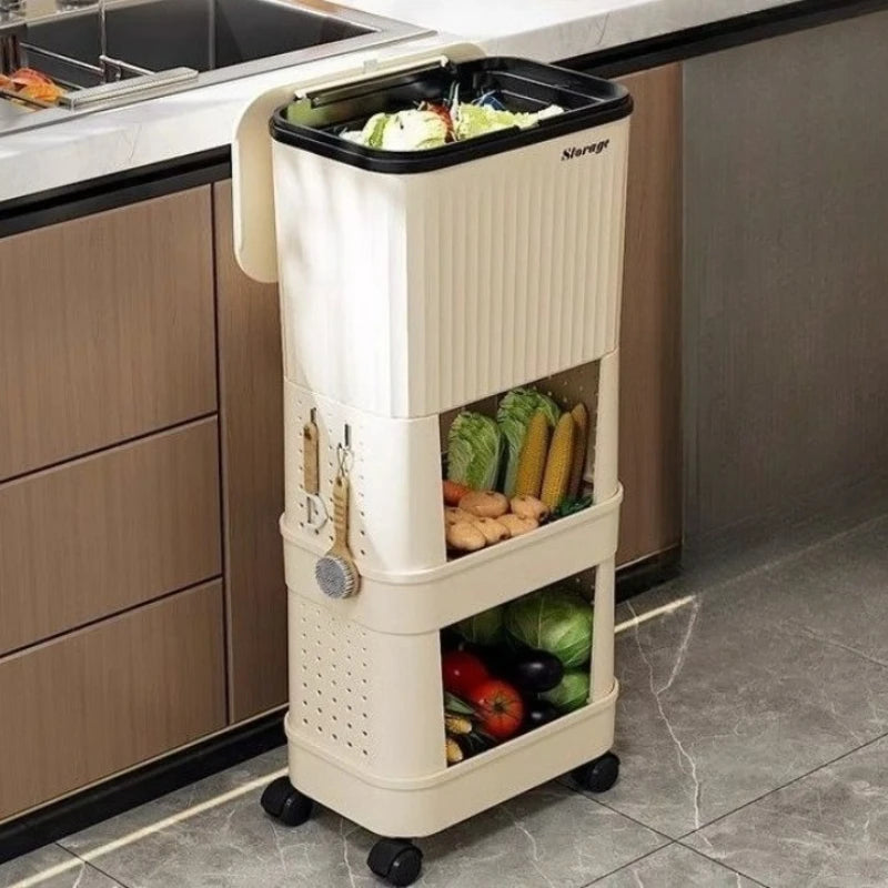 Multifunctional Kitchen Trash Can and Recycling Bin with Wheels