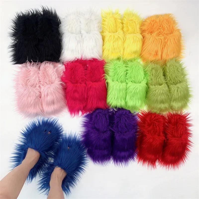 Women's Faux Fur Plush Warm Flat Slippers