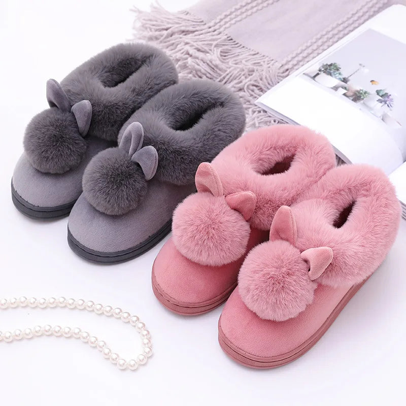 Women's Plush Winter House Slippers Fuzzy Fur Lined Slides