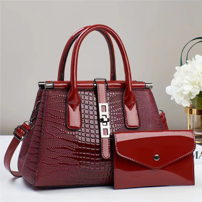 Women's Crocodile Pattern Crossbody Shoulder Tote Bag