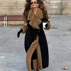 Women's Thick Warm Fur Collar Lace-Up Long Coat CR25122623