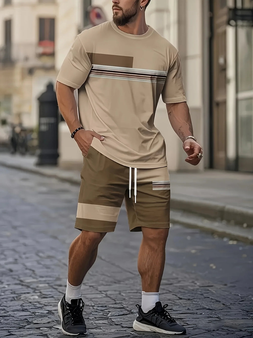 Men's Casual 3D Print T-Shirt and Shorts Suit Set