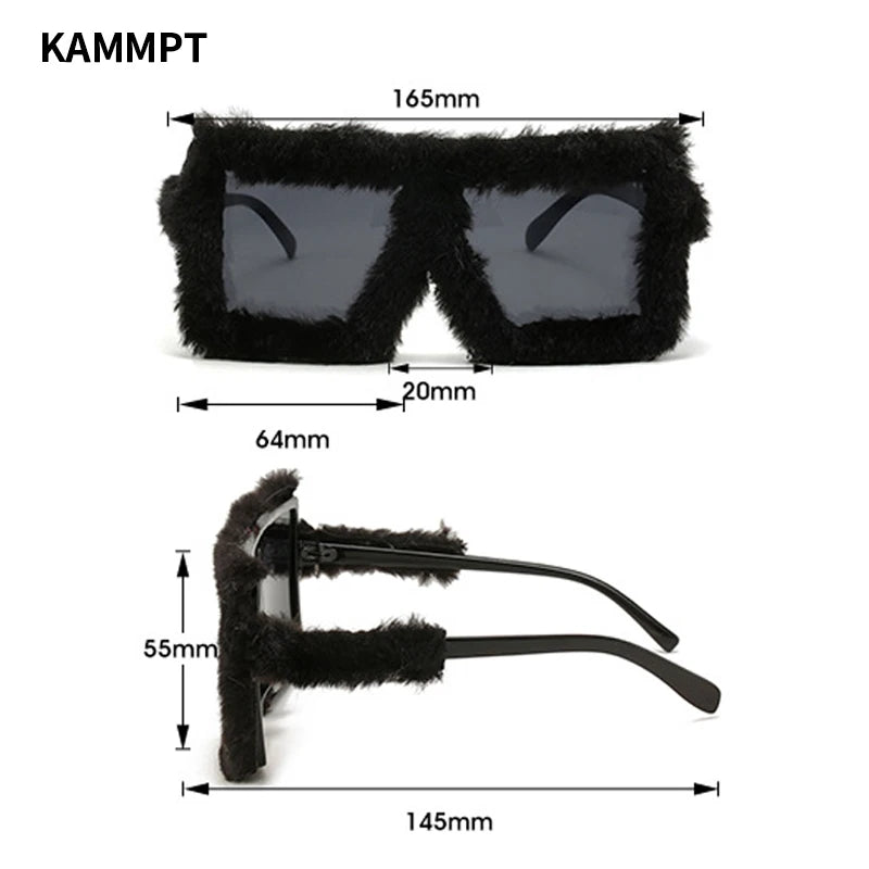Women's Oversized Fluffy Plush Square Y2K Novelty Sunglasses