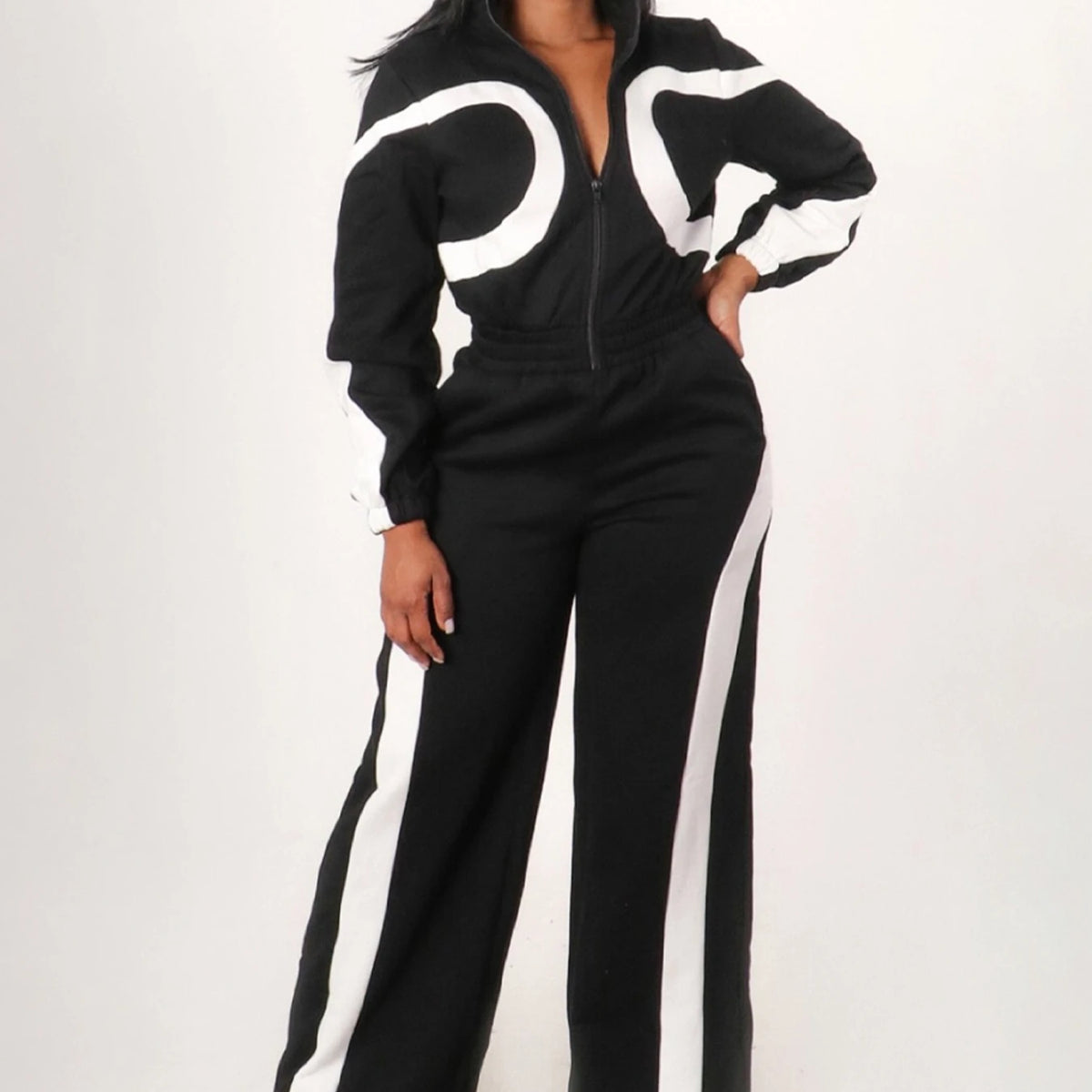 Women's Color Block Patchwork Zipper Jumpsuit