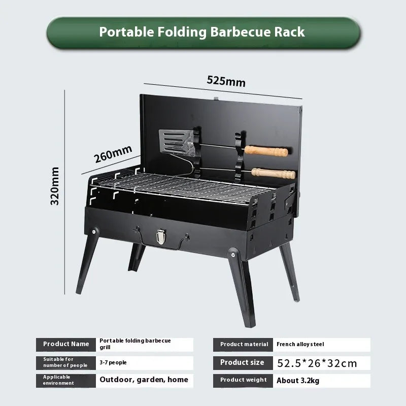 Folding Portable Barbecue Charcoal Grill and Stainless Steel Mini BBQ Kit