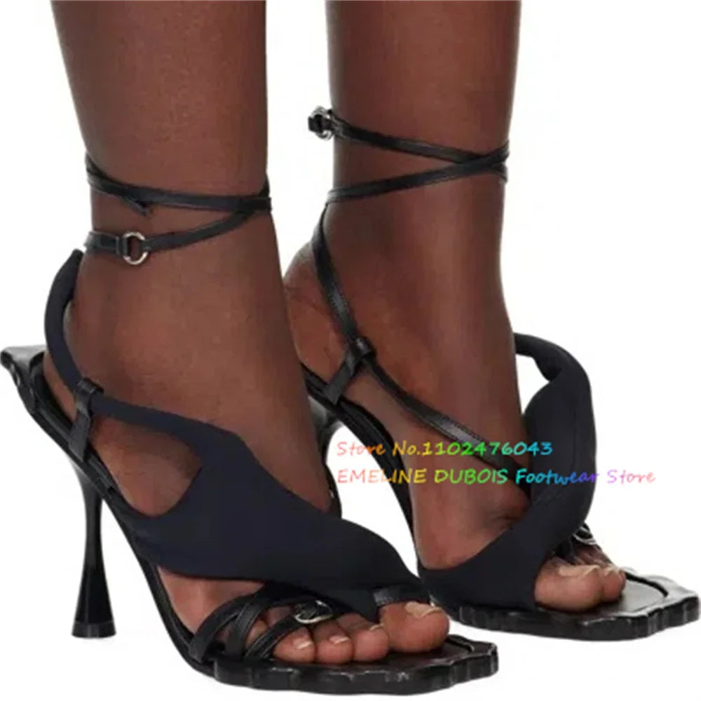 Women's Multicolor Rivet Flower Square Toe High Heel Sandals