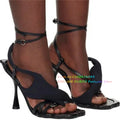 Women's Multicolor Rivet Flower Square Toe High Heel Sandals