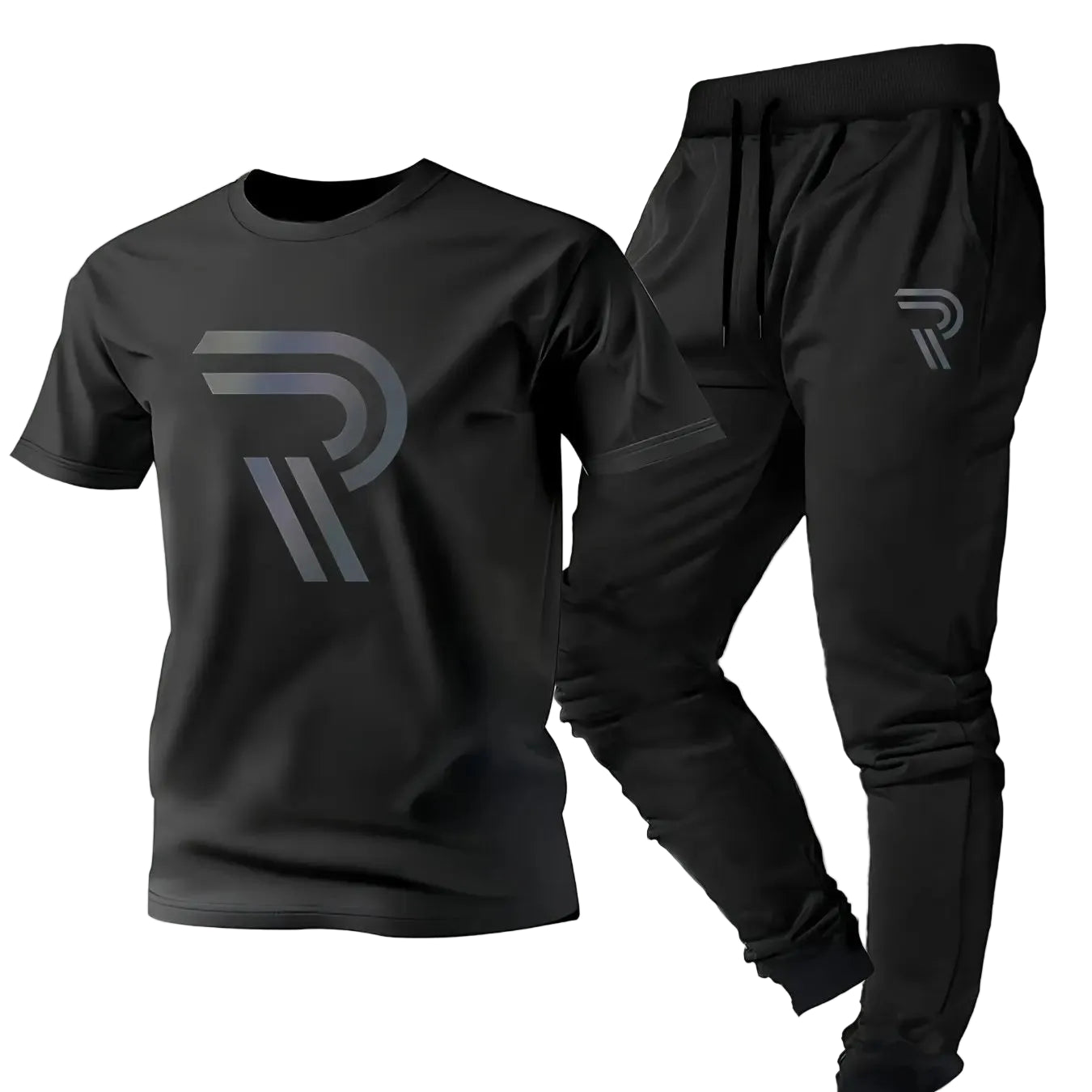 Men's Casual Print Round Neck T-Shirt and Sports Pants Set