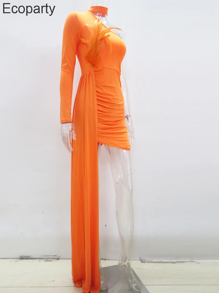 Women's Single Shoulder Feather Patchwork Bodycon Mini Dress