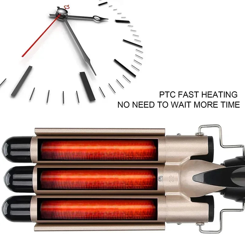 Triple Barrel Ceramic Hair Waver Curling Iron Temperature Control Styling Tool