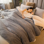Thick Warm Flannel Quilt and Lamb Fleece Duvet Blanket