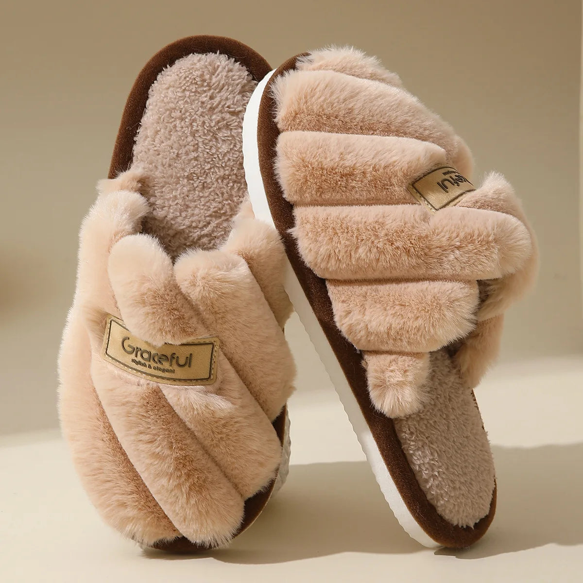 Winter Warm Plush Women's Slippers Soft Flat Indoor Bedroom Shoes