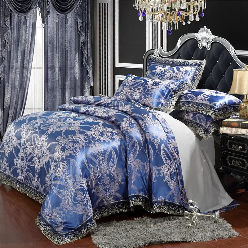 Satin Jacquard Bedding Set and Luxury Flower Duvet Cover Set