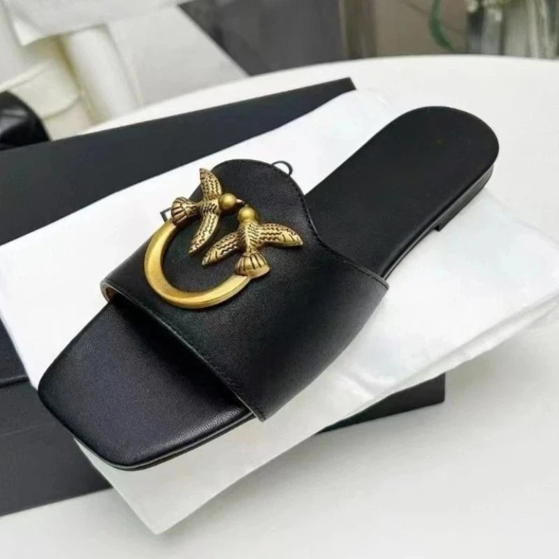 Women's Slip-On Square Toe Flat Slide Sandals