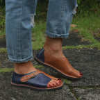 Women's Retro PU Leather Peep Toe Flat Sandals