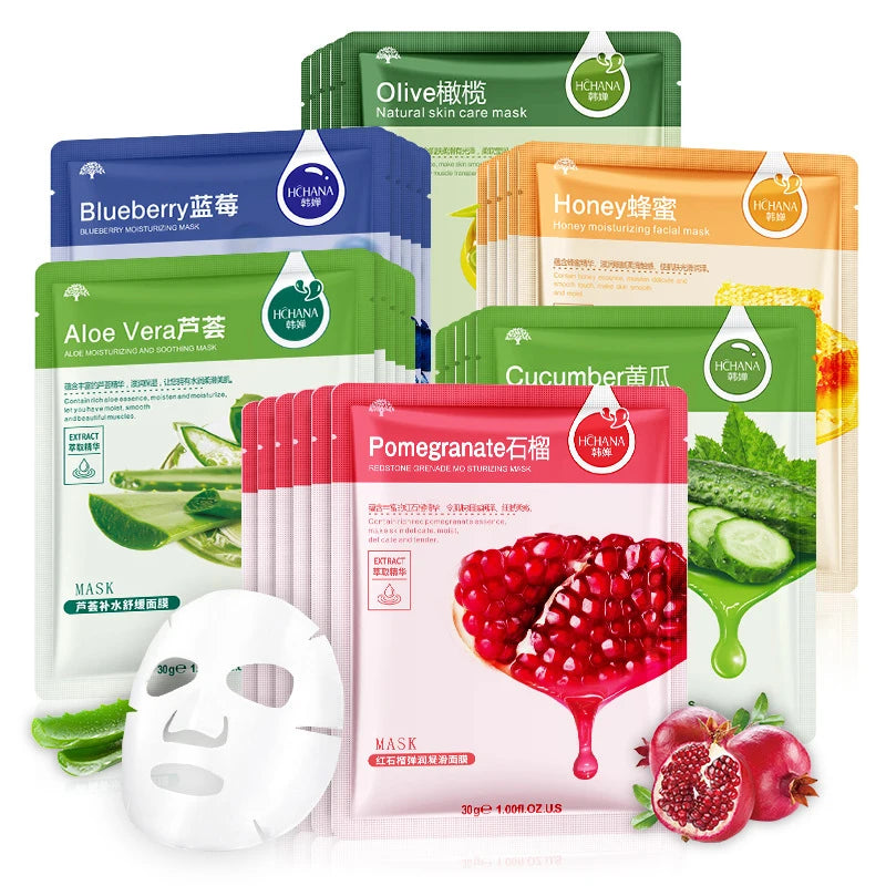30pcs Fresh Fruits Facial Mask Set Moisturizing Hydrating Skincare