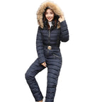 Women's Thick Warm Hooded Ski Suit Winter Parka Jumpsuit