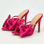 Women's Crystal Rhinestone Bow Thin Heel Slippers