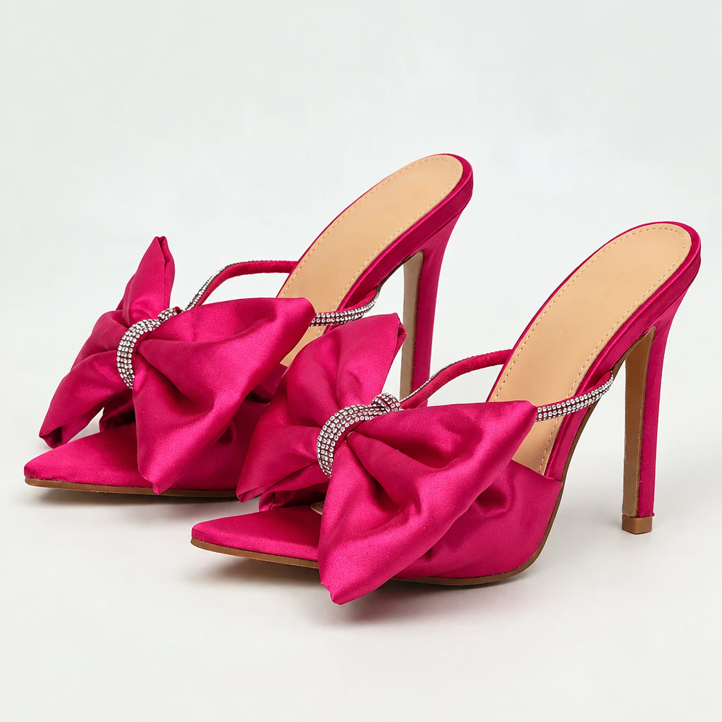 Women's Crystal Rhinestone Bow Thin Heel Slippers