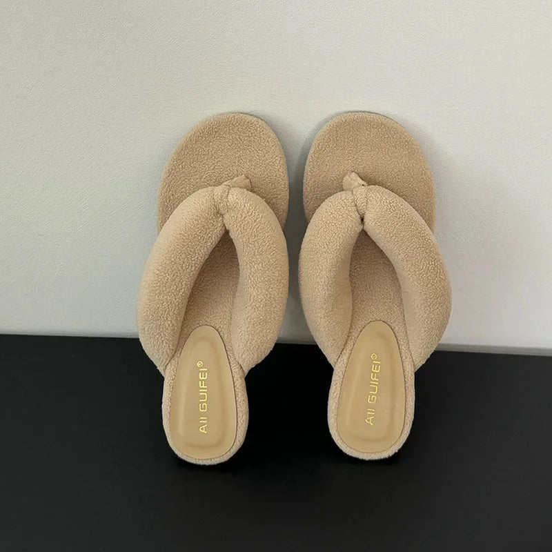 Women's Flock Round Toe Wedge Slippers